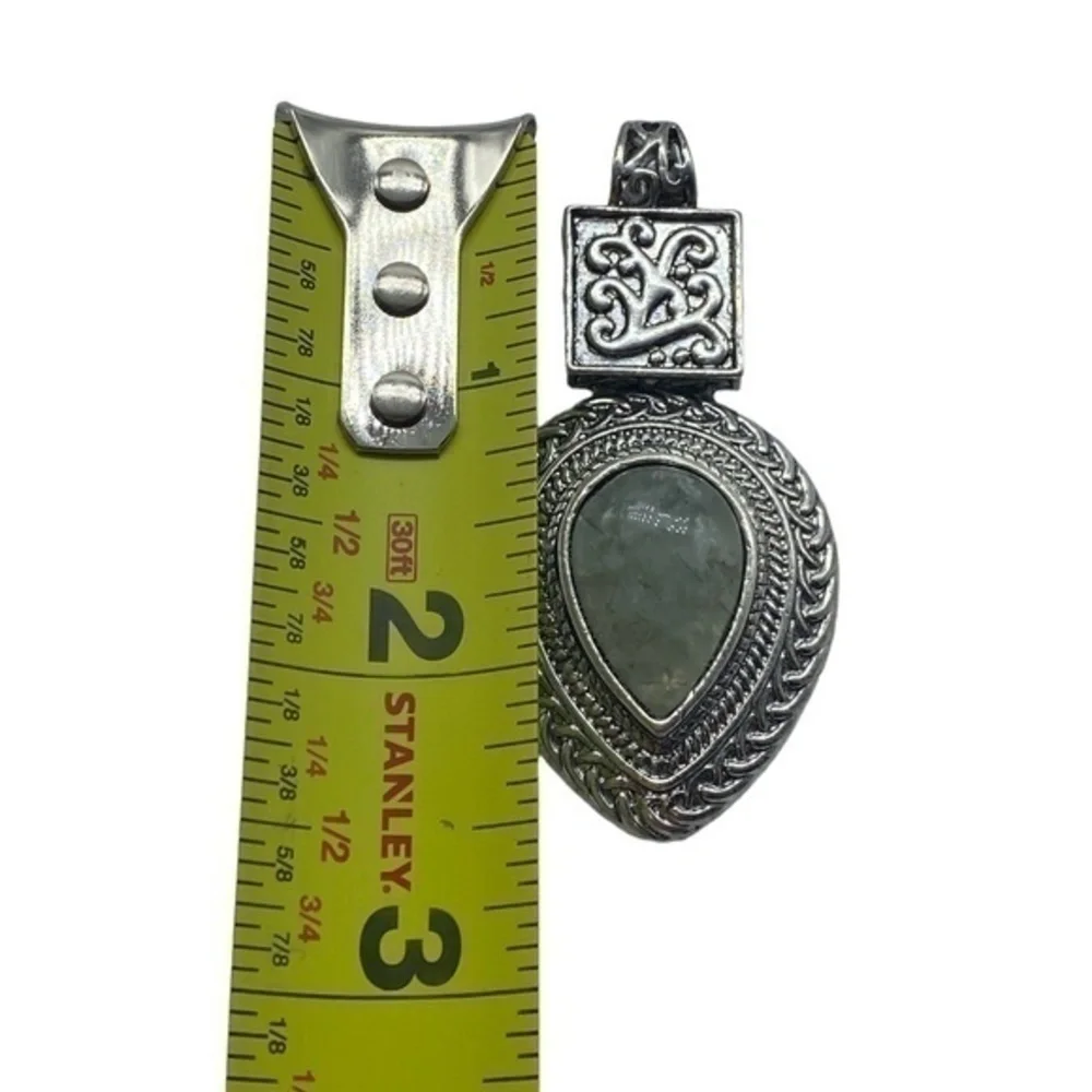 Moss Prehnite Gemstone Sterling Silver 925 Pendant 2.75in